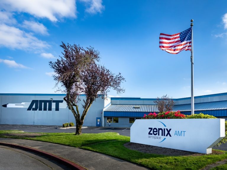 Zenith AMT aerospace facility with American flag
